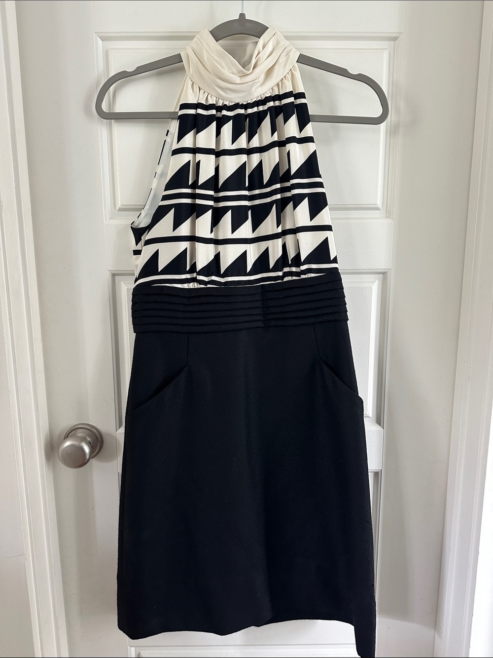 Shoshanna Black and White Strapless Halter Geometric Dress